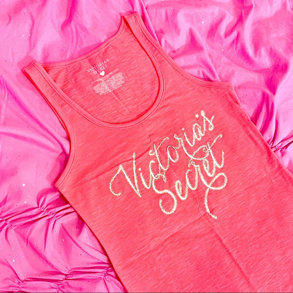 Victoria’s Secret Glitter Logo Tank Pink Silver M